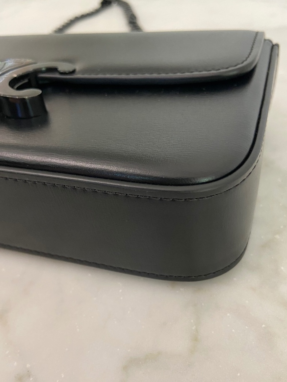 Auth Celine Leather Black on Black Triomphe Bag Chain Strap Black Metal Hardware - Picture 7 of 17